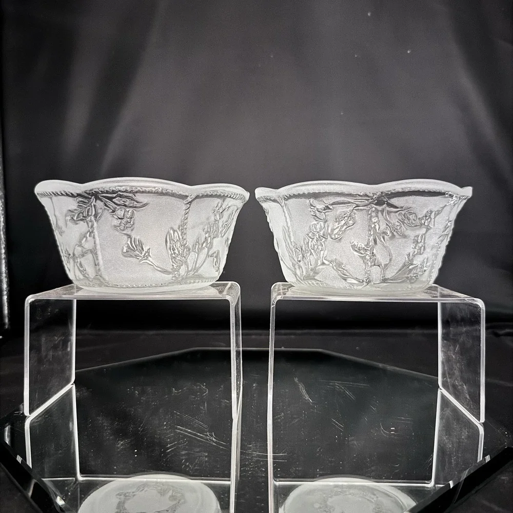 (2) Vintage KIG Indonesia Frosted Glass Textured Design 6